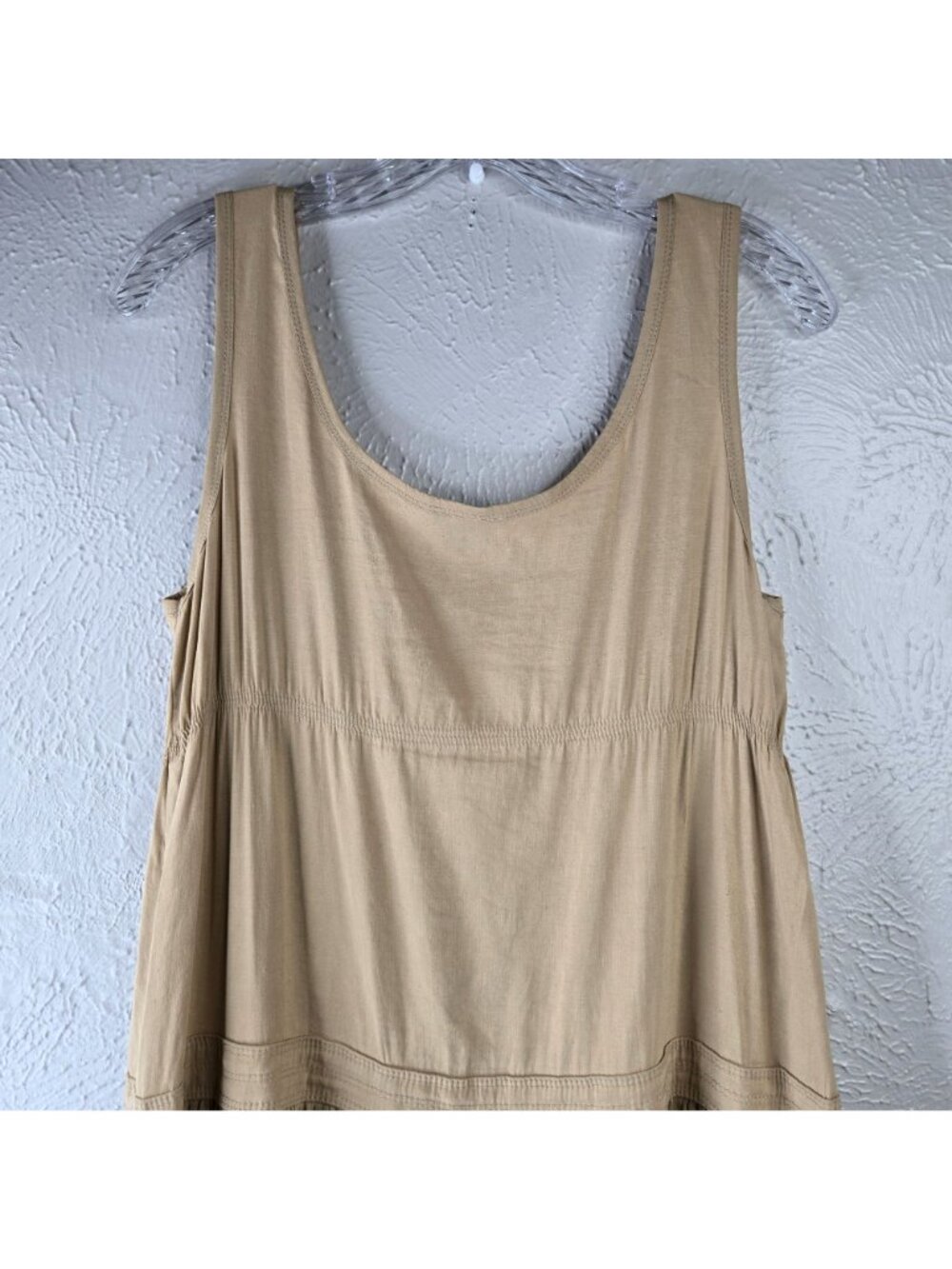 Theory Linen Blend Midi Dress Tan Sleeveless Tiered Cottage Lagenlook Minimalist - Picture 7 of 13